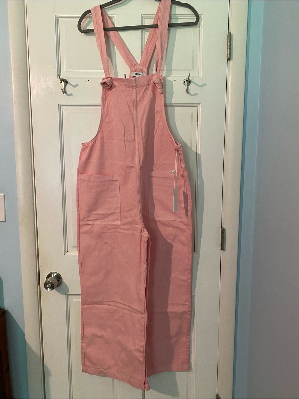 Zenana Outfitters Pink Cropped Denim Overalls